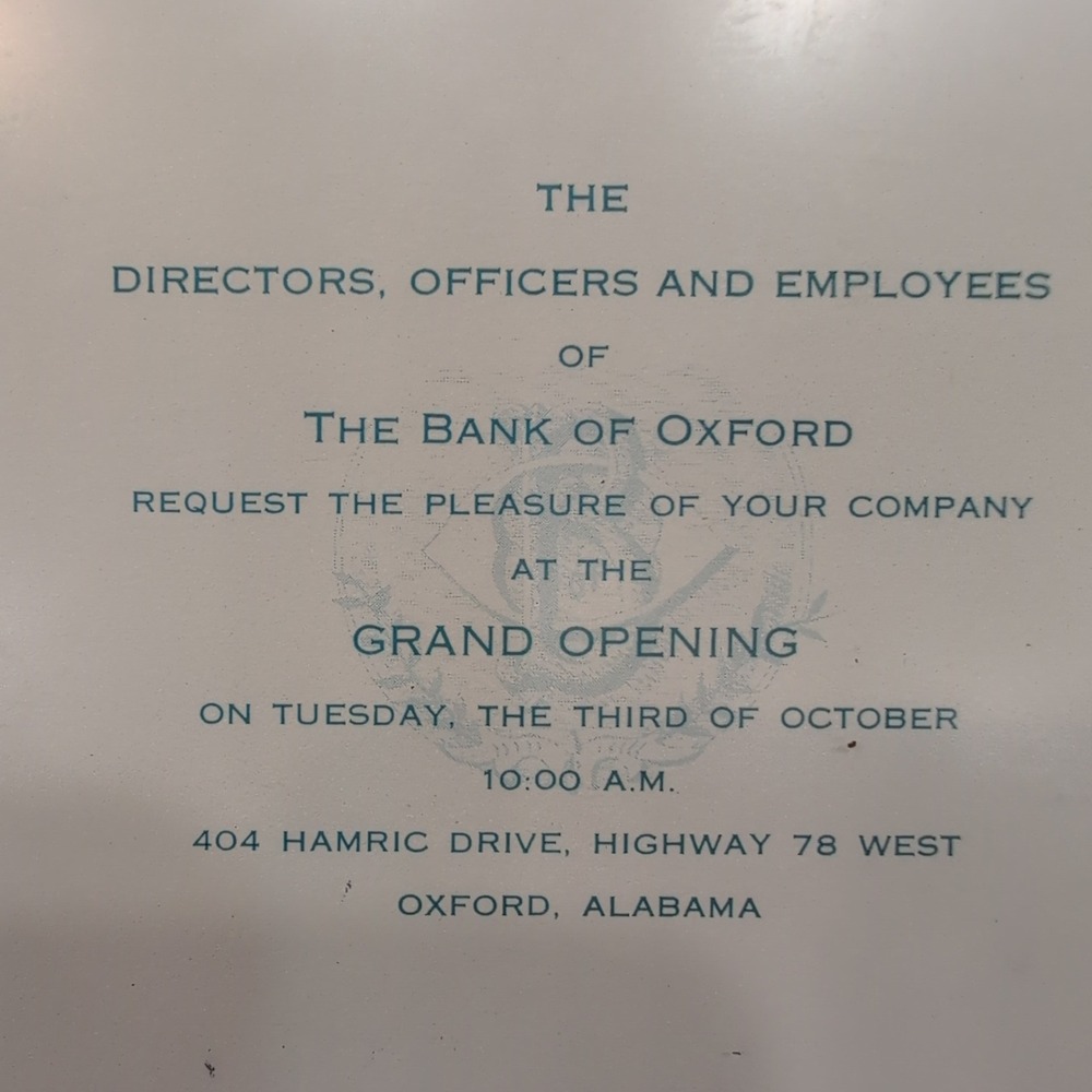 Framed Bank of Oxford (Alabama) Grand Opening Invitation with US Two Dollar Bill - Picture 2 of 5